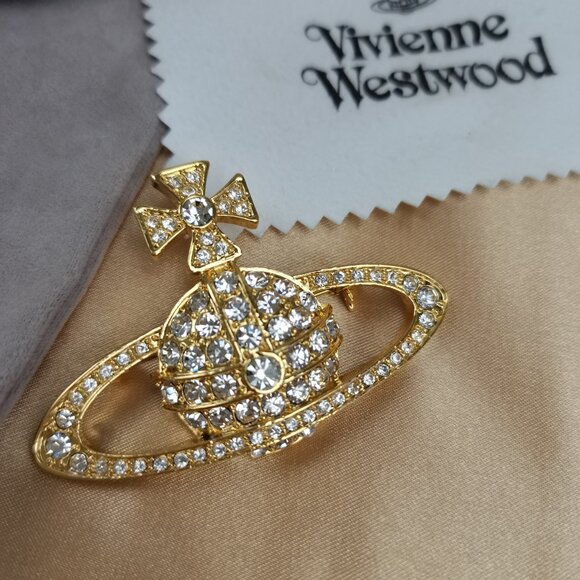 NEW Vivienne Westwood London Swarovski Crystal Gold Orb Brooch Mabel Collection - Picture 6 of 9